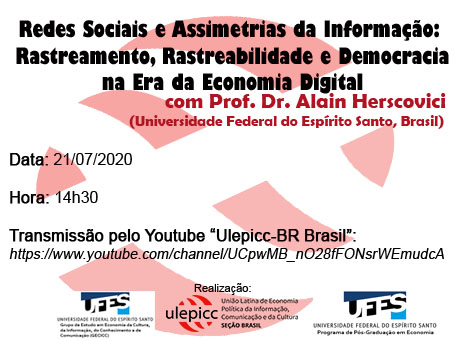 Ulepicc-Brasil realiza palestra virtual “Redes Sociais e Assimetrias da Informação”
